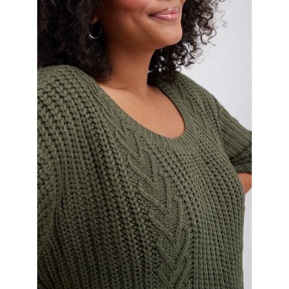 Torrid Womens Sweater Sz 0 L 12 Olive Green Cable Tie Back Thick Bow - Picture 4 of 10
